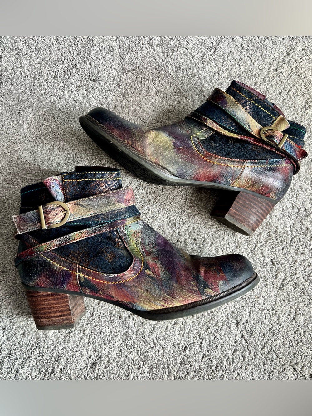 L’Artiste Boots Size 40 / 9.5 Shazzam Ankle Booties Multicolor Leather Artsy